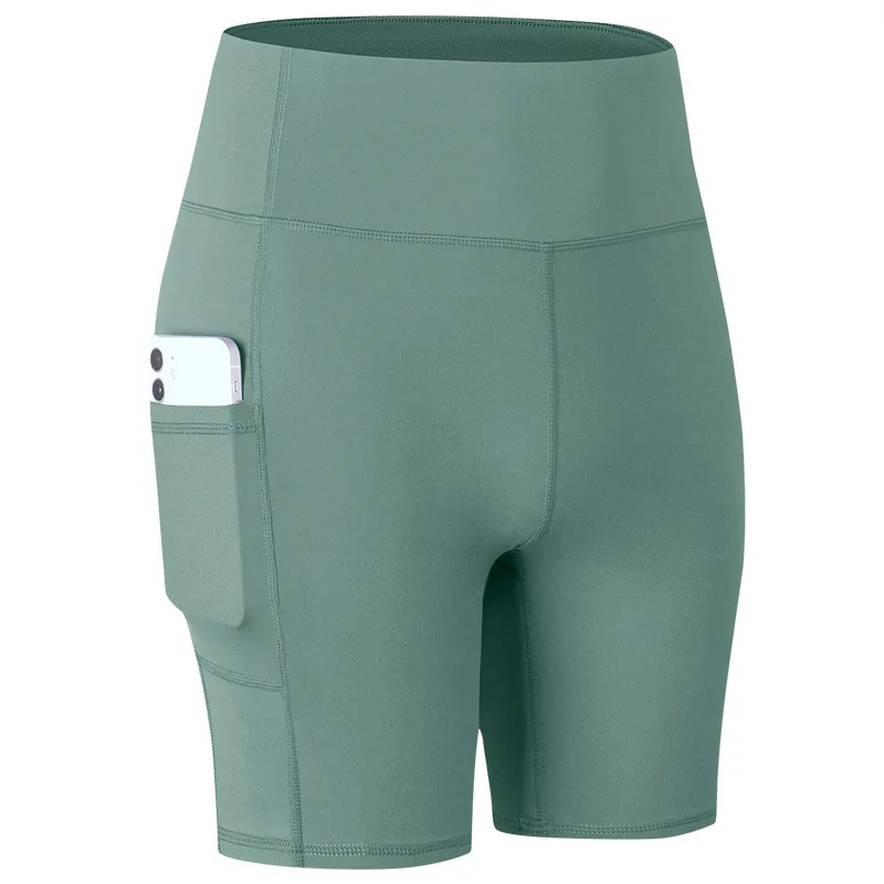 Pantalones cortos de yoga desnudos estampados para mujer con bolsillos pantalones cortos deportivos de entrenamiento de ejercicio de secado rápido elásticos ajustados agradables para la piel