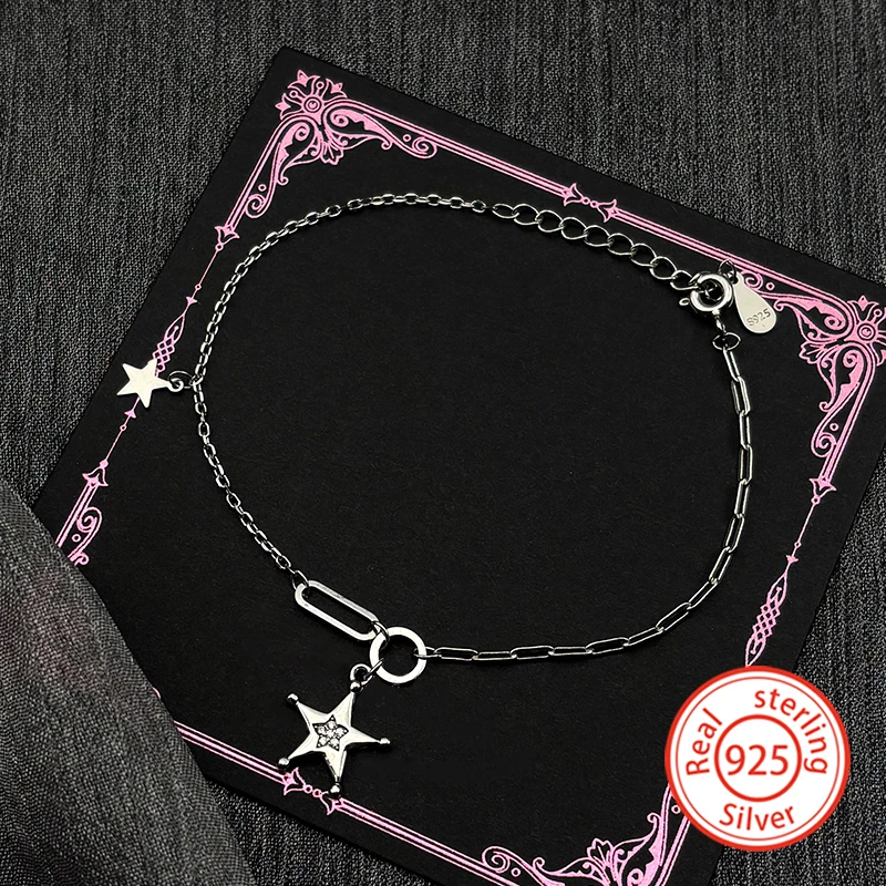 الكلاسيكية 925 فضة الساطع الزركون ستار أساور للنساء الفتيات موضة سلسلة اليد هدايا مجوهرات الزفاف الطرف #1
