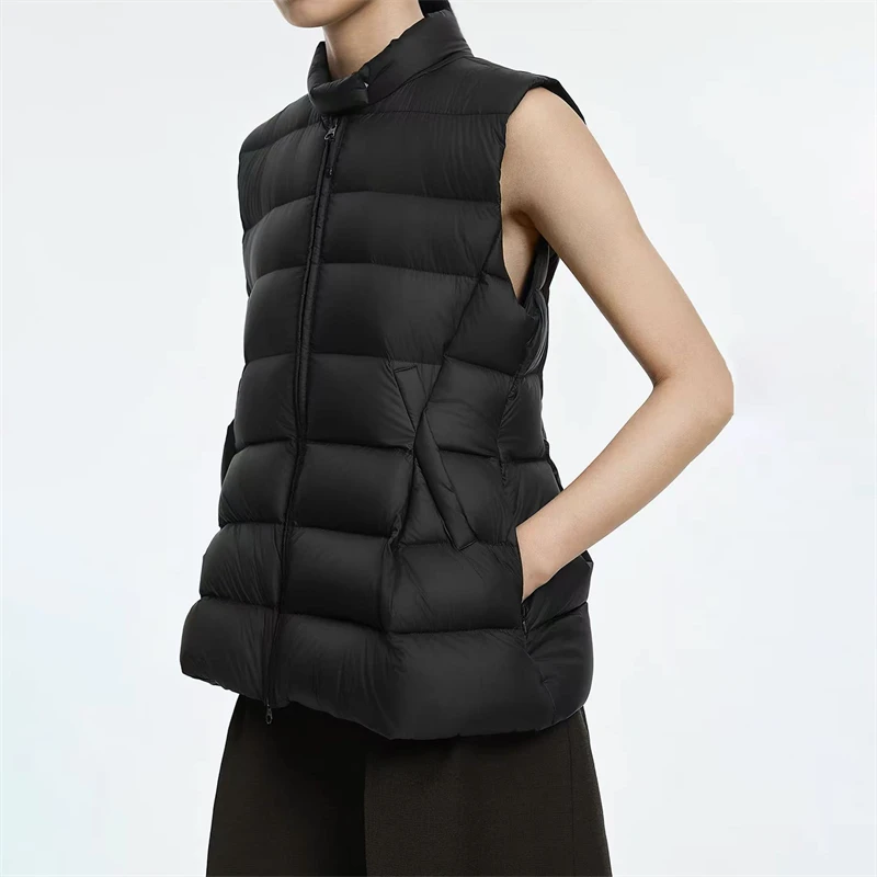 2026 Fall Women Lightweight Down Vest Loose Fit Flare Hem Quilted Sleeveless Puffer Gilet Casual Layering Warm Trendy Coat