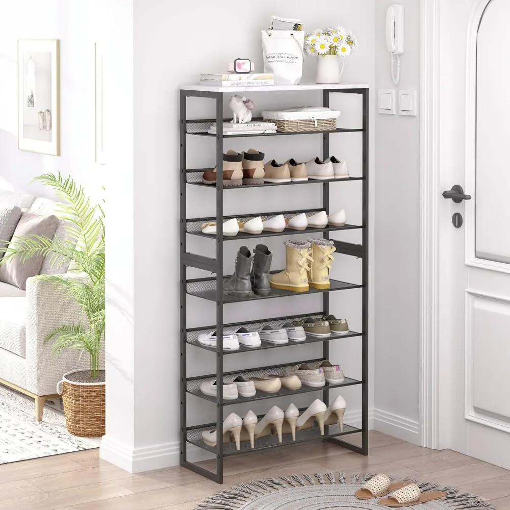 

Shoe Rack 8 Tiers Shoe Storage Organizer, Large Capacity Storage Rack with Tabletop, Adjustable Metal Shelf Stackable Shoe Shelf
