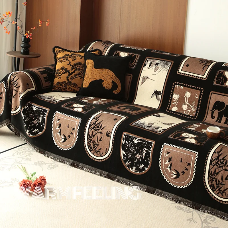 Chinese Antique Printed Sofa Cover Full Cover Dust-Proof Sofa Blanket for Office Furniture Protection Slipcover for All Seasons