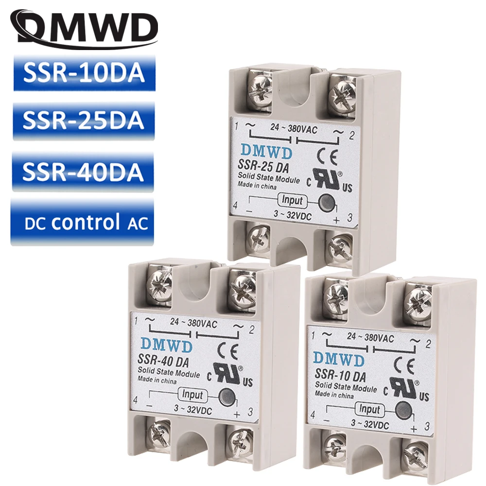 Relé de estado sólido DWD, SSR-10DA, SSR-25DA, SSR-40DA, 10A, 25A, 40A, SSR, 3-32V, DC para 24-380V, CA, SSR 10DA, 25DA, 40DA