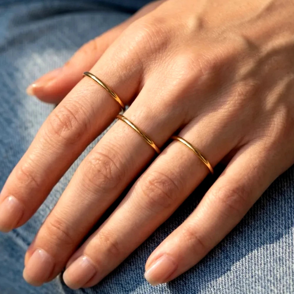 Mariasz Minimalist 0.6mm Extremely Thin Stainless Steel Waterproof Rings for Women Stackable Gold Plated Daily Simple Jewelry