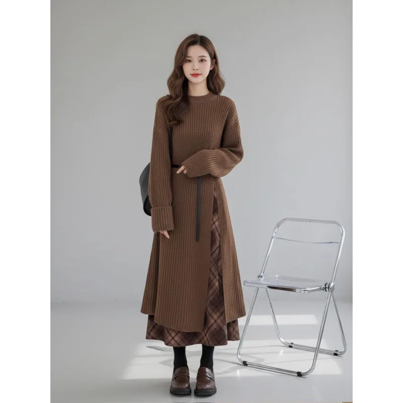 Miralda Knitted Sweater Dress Women's Autumn Winter Fashion Set Long Skirt High Quality Elegant Style Two Pieces Long Sleeve