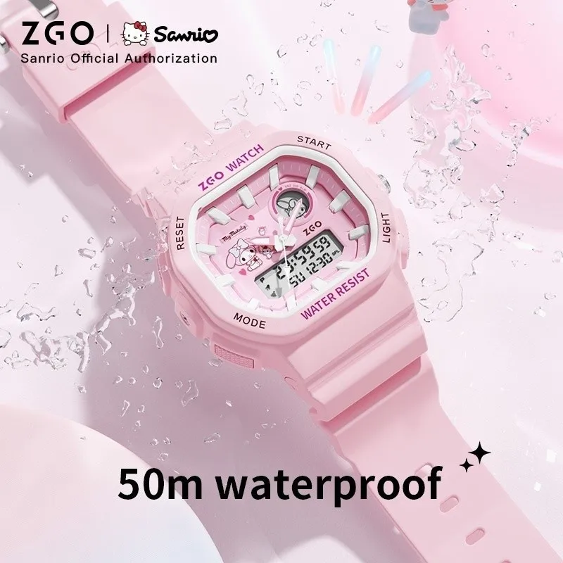 ZGO Sanrio My Melody นาฬิกาเด็กสําหรับเด็กผู้หญิง,น่ารัก Dual Display กีฬานาฬิกาอิเล็กทรอนิกส์,นาฬิกาดิจิตอลกันน้ําของขวัญ 810