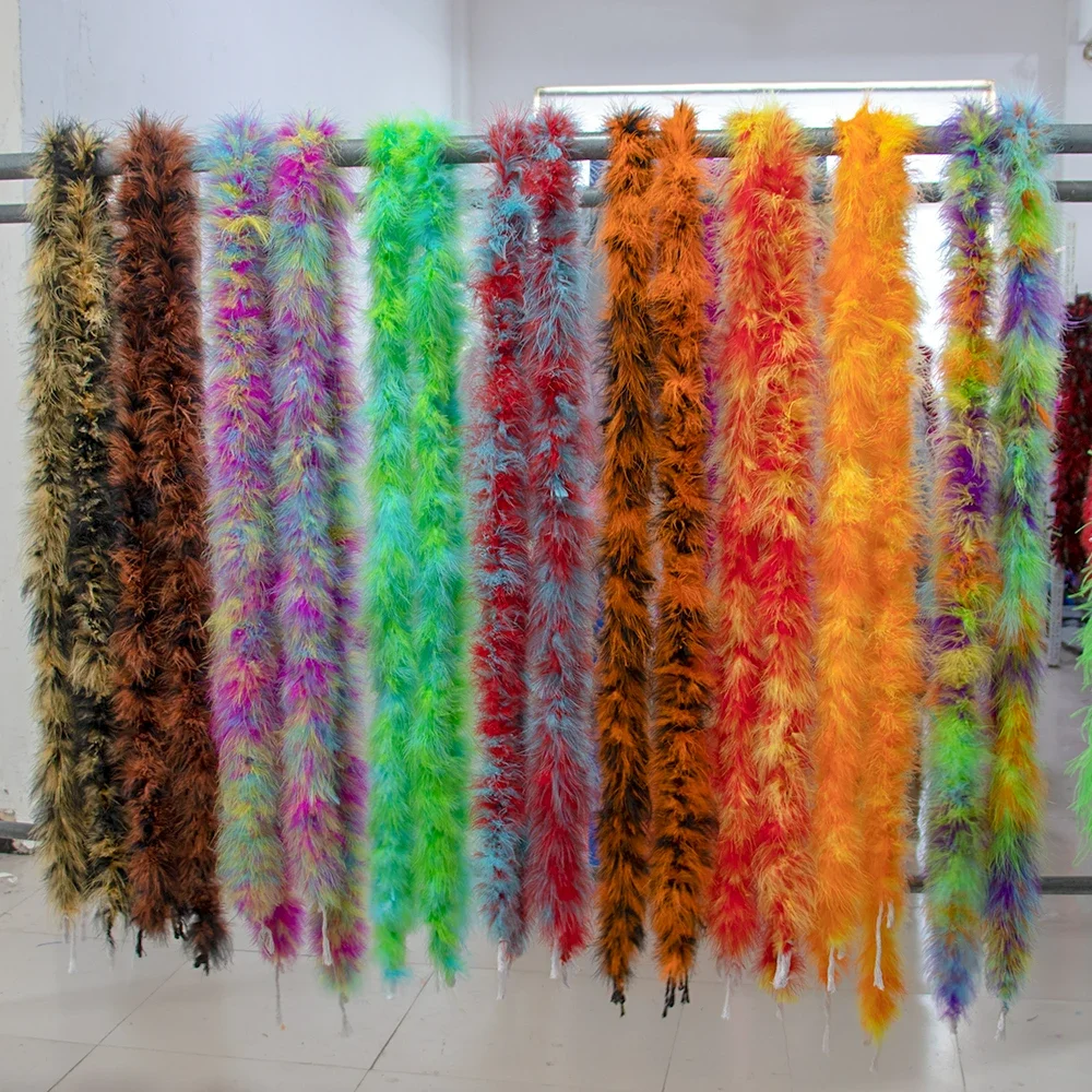 2Meter Marabou Turkey Feather Boa Shawl 18-20grams Multicolor Real Plumes Scarf for Wedding Dress Skirt Christmas Decoration