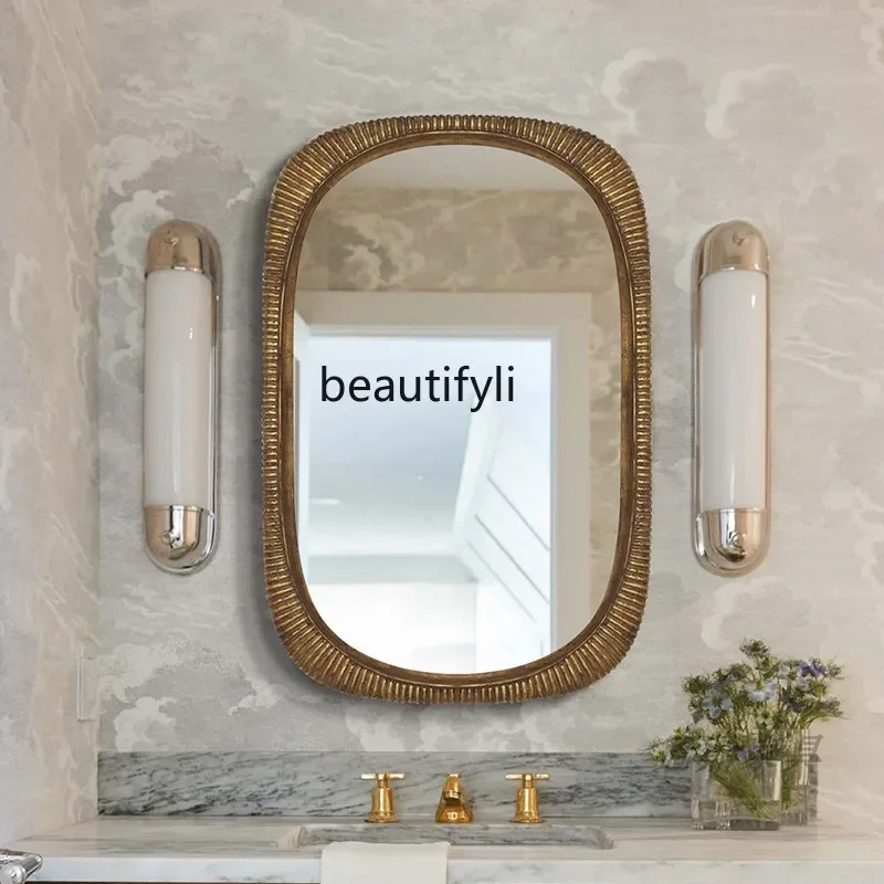 French Retro Bathroom Mirror Vanity Makeup Mirror Light Luxury Bedroom Dressing Table Decorative Mirror