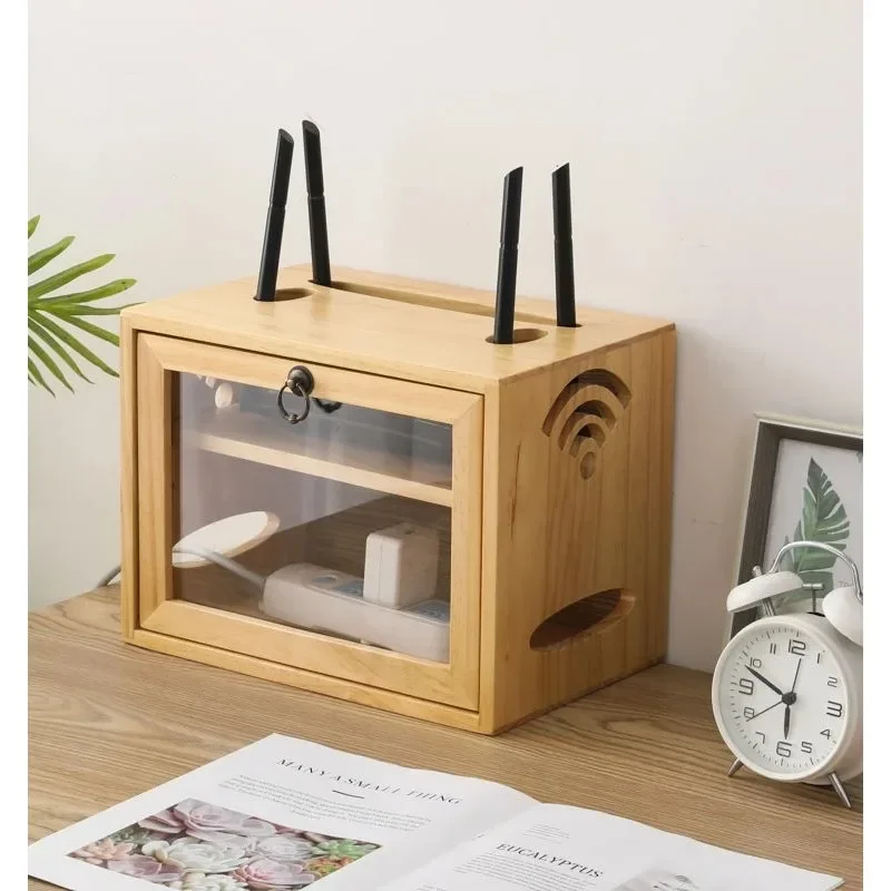 Router Storage Box Solid Wood WiFi Organizer Set-Top Box Rack Large Plug Board Storage Container Tidy Shelf Functional Holder