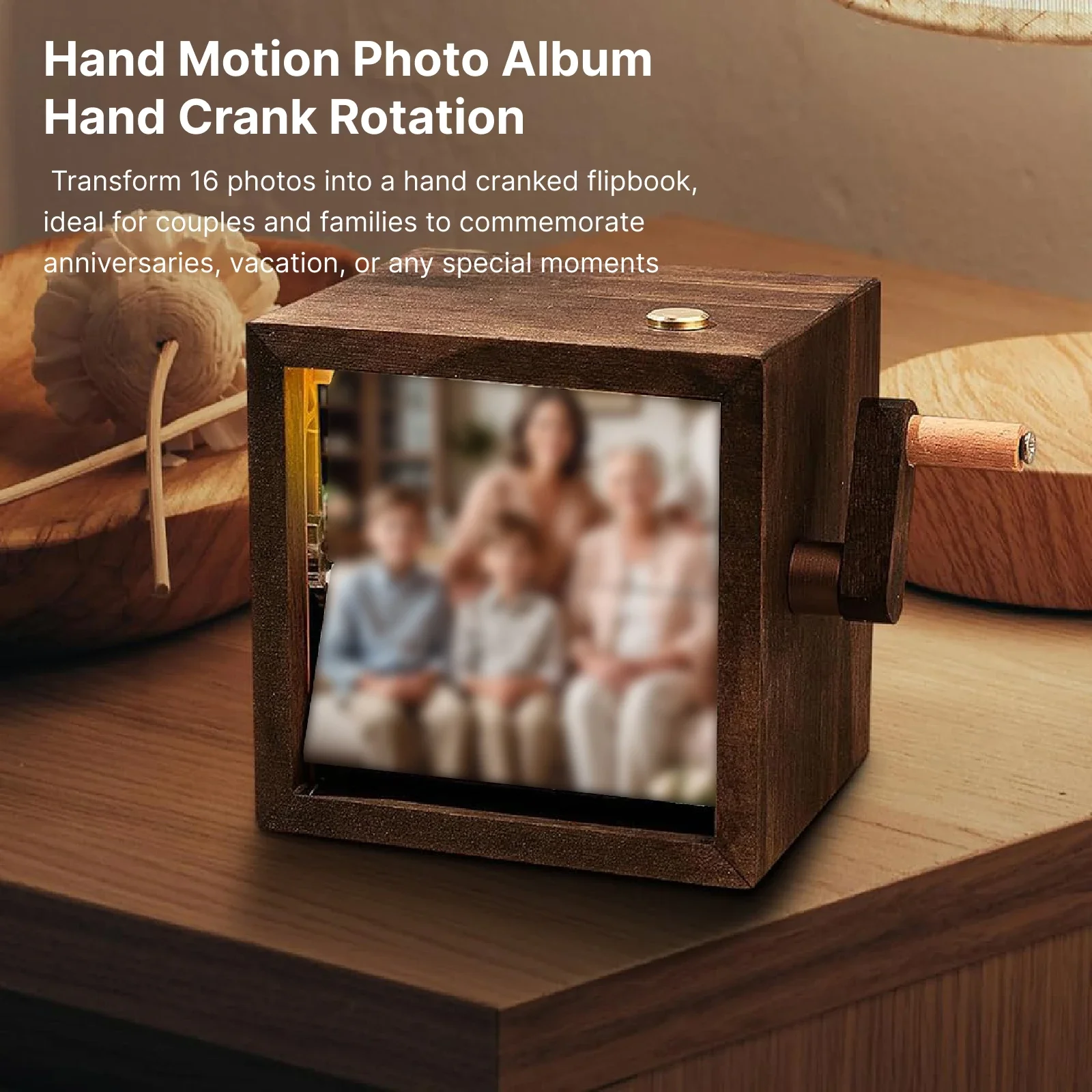 Photo Album Flipbook Display Box DIY Elegant Photobook Rotation Hand Crank for Wedding Anniversary Holiday Birthday