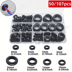 50/107pcs Wiring Blanking Grommet Rubber Grommet Open Closure Kit, Electrical Conductor Grommet Set for Wires, Plugs and Cables