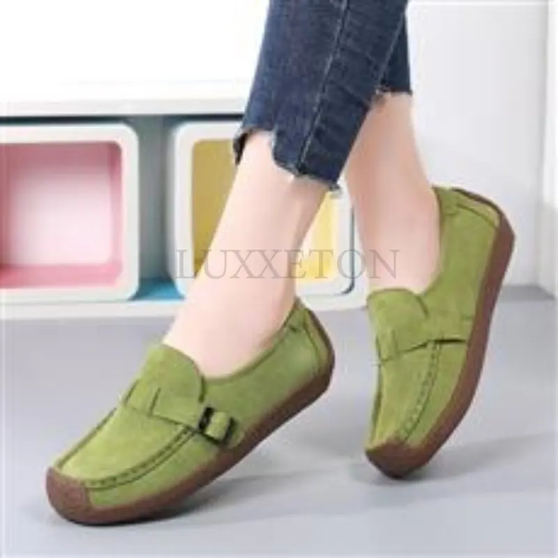 Women Genuine Leather Flats Designer Woman Ladies Casual Shoes Luxury Loafers Female Slip-on Boat Walking Shoes Moccasins