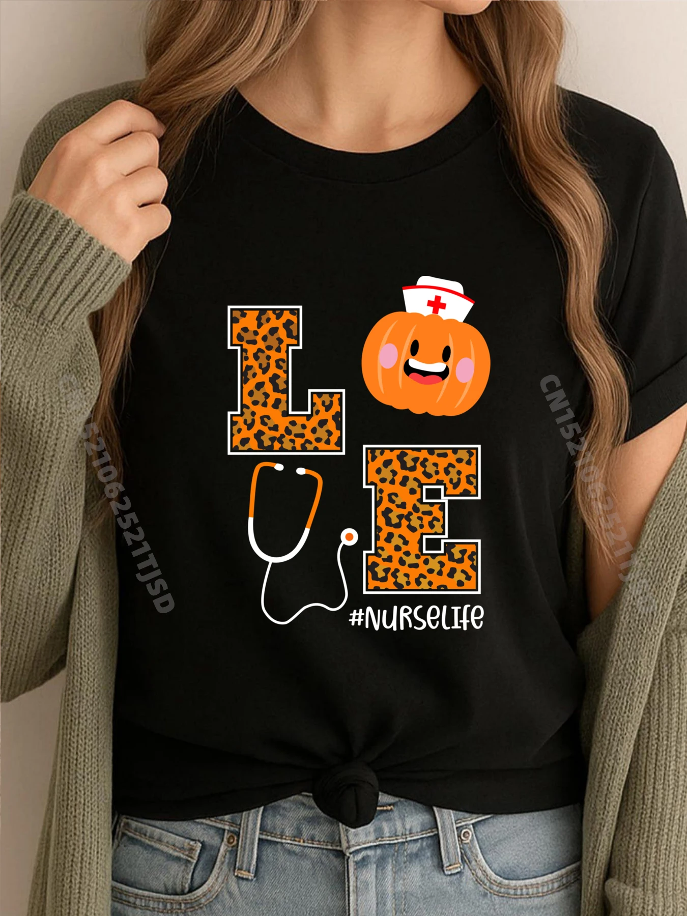 

Любовь Медсестра Жизнь Тыква Леопард Осень Хэллоуин Медсестры Мужские футболки Мужская футболка Женская графика