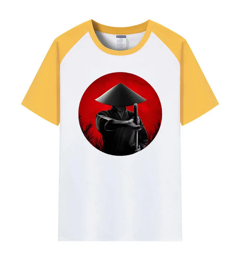 Ronin Samurai Red Sun Background Print Men's T-shirts Pure Cotton Shoulder-Plugged Short-Sleeved Men T Shirt Color Man Tee Shirt