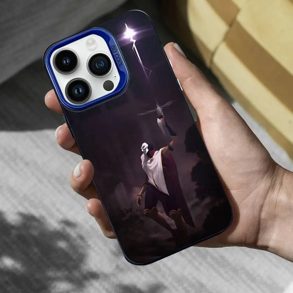 حافظة هاتف L-LOL J-Jhin Game لهاتف iPhone 16,15,14,13,12,11,Mini,Pro,SE,XS,MAX غطاء سيليكون أزرق غير لامع