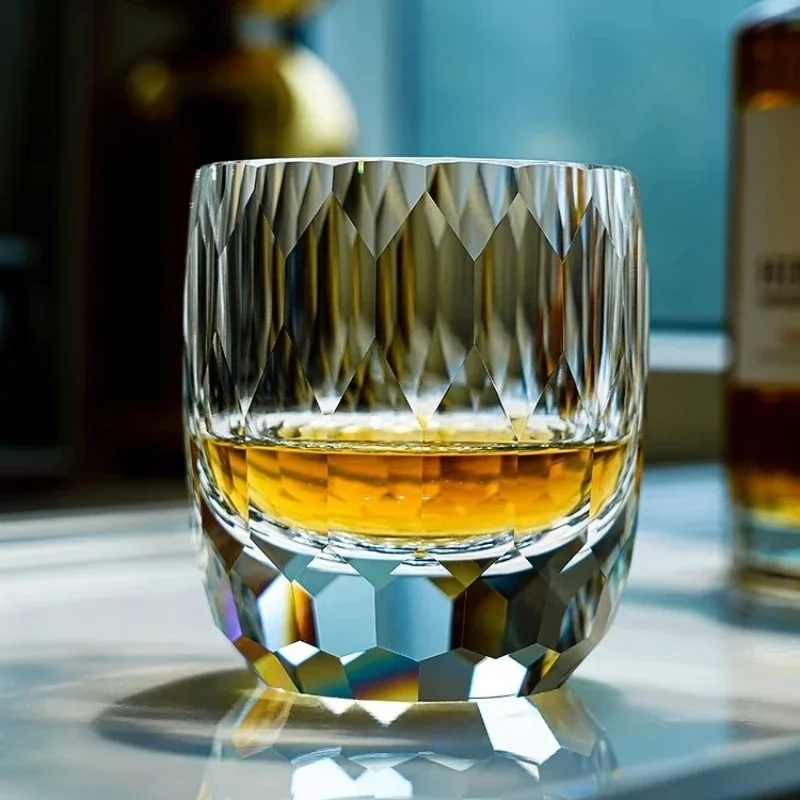 Affordable Luxury Diamond Cut Crystal Old Fashioned Glass Whisky Glass Liquor Wine Glass Vodka Cup Water Glasses Gift Collection