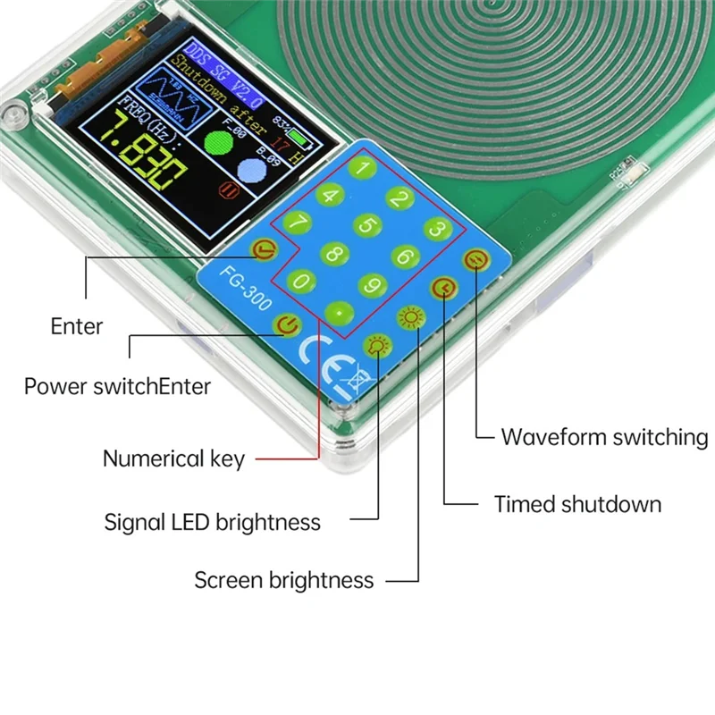 FG-300 DDS مولد إشارة 0.001 هرتز-200 كيلو هرتز 1.8 بوصة شاشة ملونة مولد إشارة موجة جيبية ، موجة مربعة ، موجة سن المنشار #4