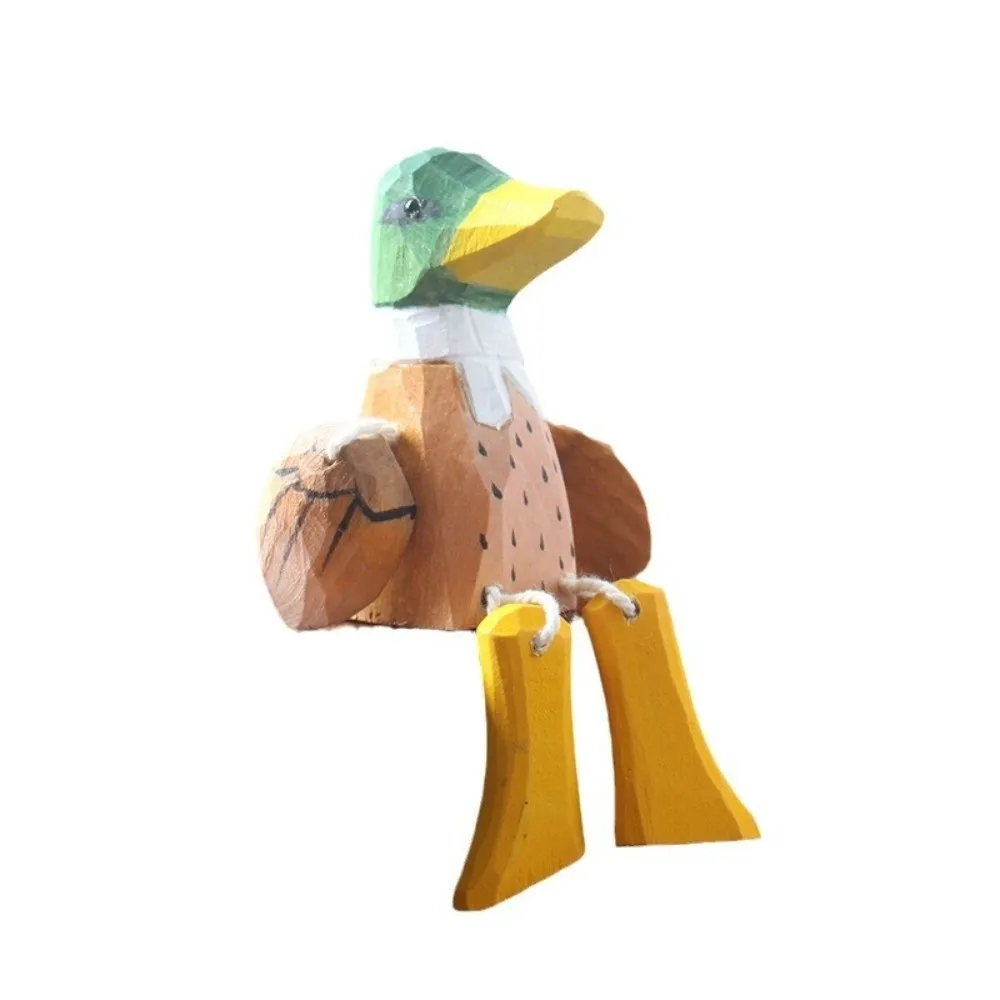 Funny Handmade Green-headed Duck Statue Mini Swinging Feet Wooden Duck Figure Decorative Cute Desktop Ornament Home Office Decor