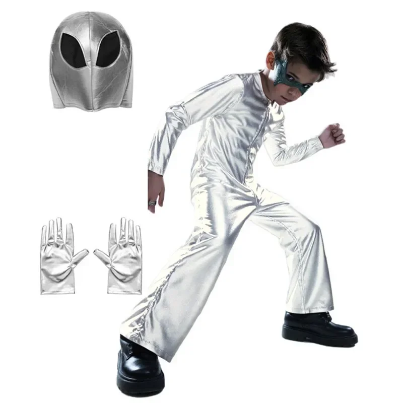Disfraz de alienígena para niños, mono de astronauta de viaje espacial, traje de actuación de Halloween para niños y niñas con sombrero, guantes