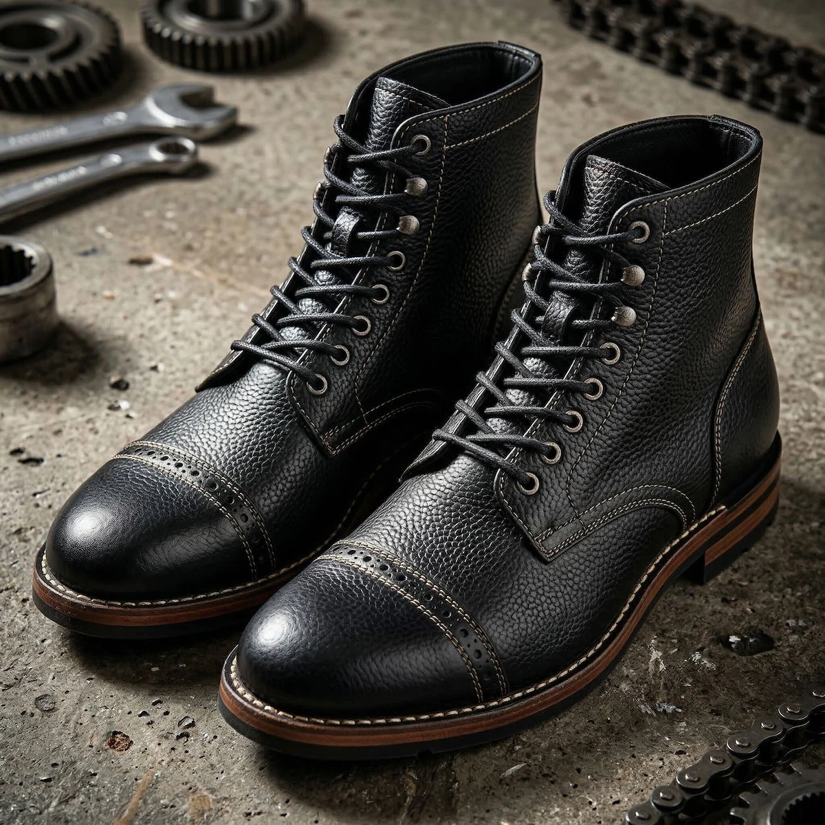 

Men's Cowboy Driving Shoes Calf Leather Chelsea Boots Full Grain Leather Western Motorcycle Boots for Men