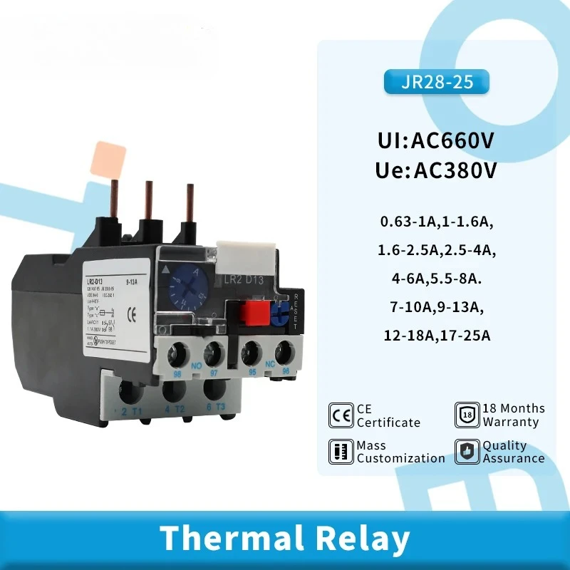 JR28-25 Thermal Overload Relay Adjustable Relaying With Over Current Protection Used For AC Contractor CJX2-12/18 Series
