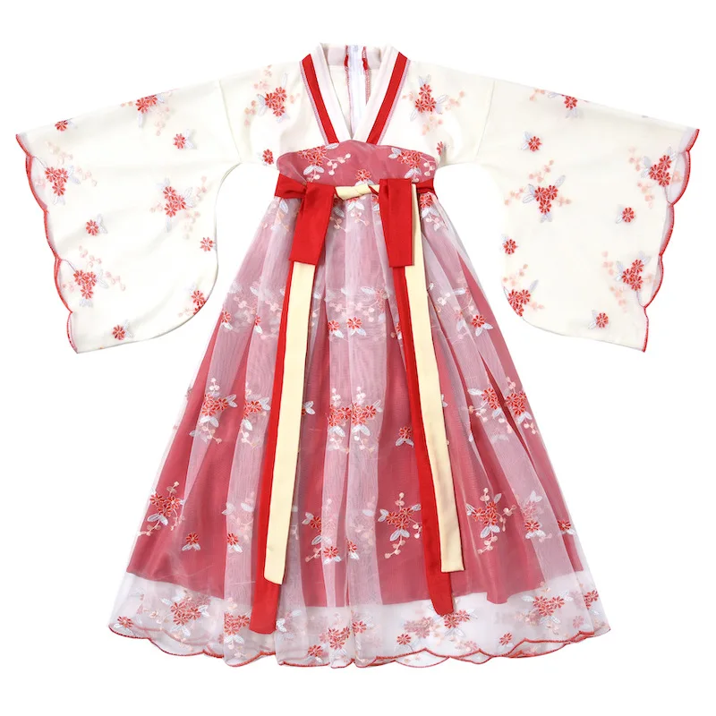 pink chinese Folk Dance new year clothes traditional hanfu for Children girls kids dragon dress ancient Stage Carnival costume