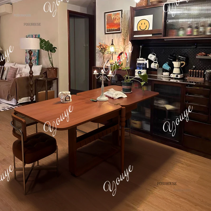 

Nordic Solid Wood Dining Tables Household Small Apartment Folding Table High-end Retractable Storage Folding Dining Table Set