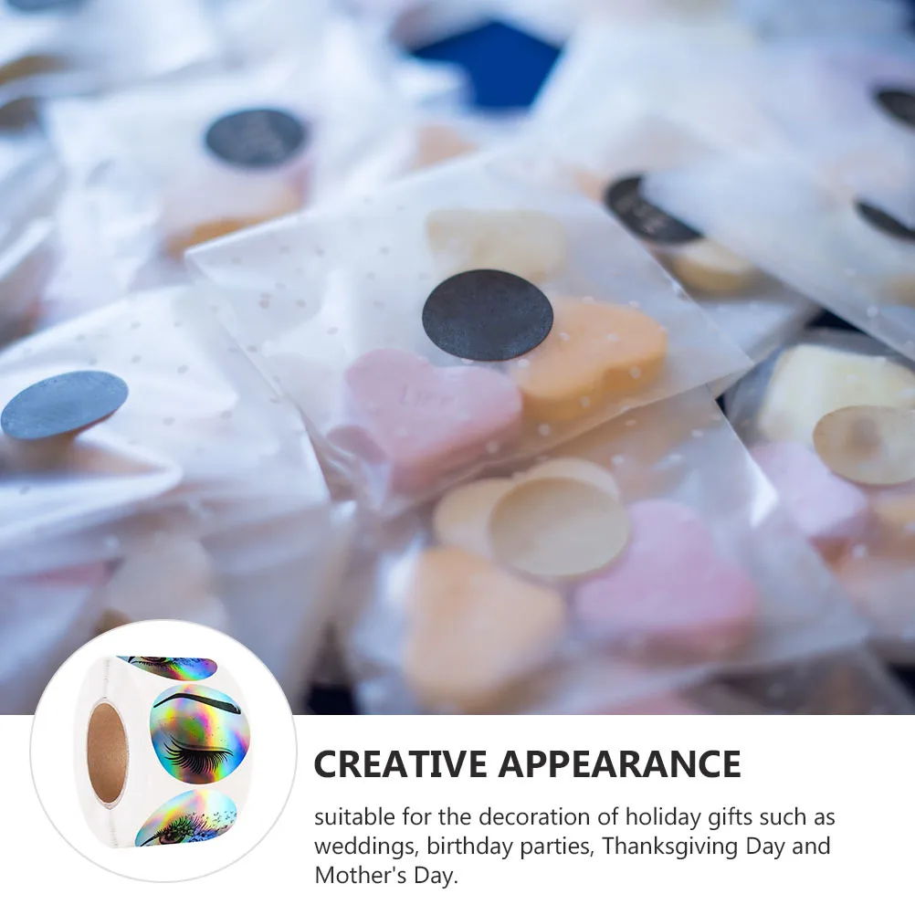 

1 Roll Eyelash Print Stickers Self-Stick Sealing Labels for Wedding Birthday Mother's Day Gift Packaging Elegant Shiny