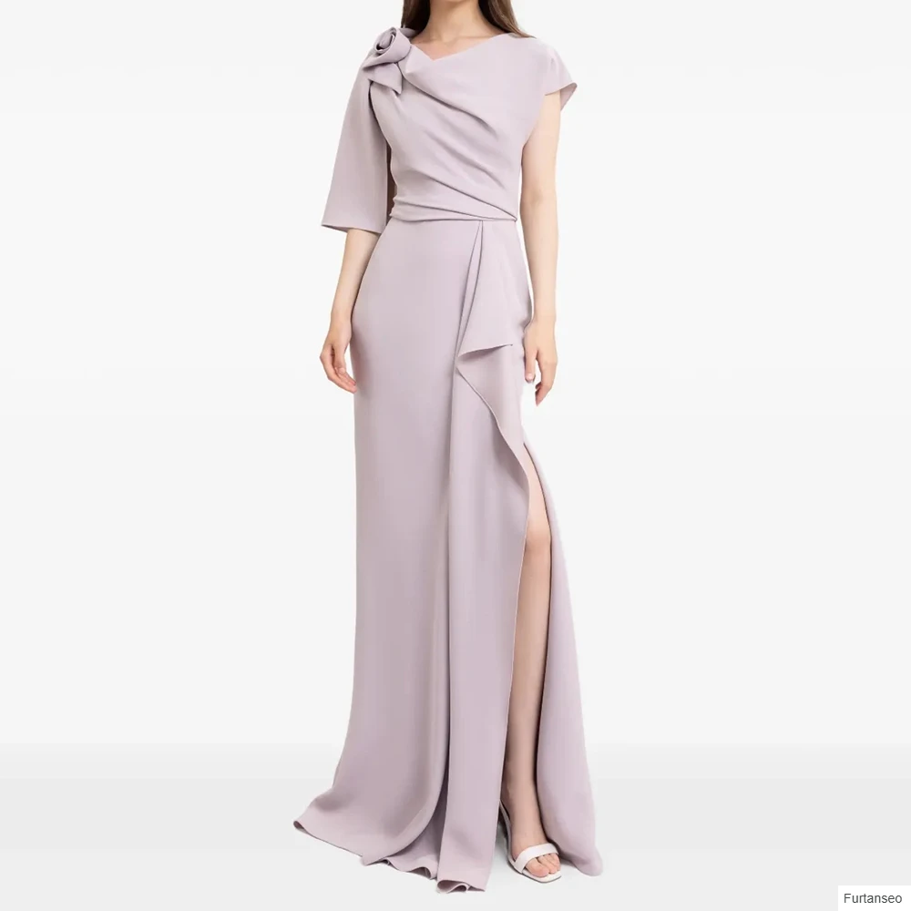 Mermiad Women's Evening Dresses Floor-length V-neck Half Sleeve Prom Gown Fashion Pleat Simple Draped Casual Customized Gowns