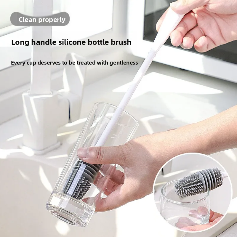 Long Handle Silicone Bottle Brush Cleaning Brush Kitchen Cleaning Cup Thermos Glass household Cleaning supplies Tool