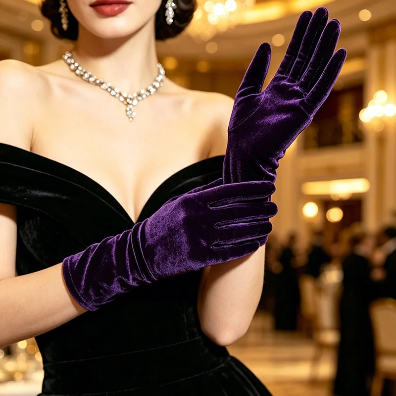 Wrist Length Opera Velvet Gloves for Women Flapper Banquet Gloves Tea Wedding Party Costume Gloves