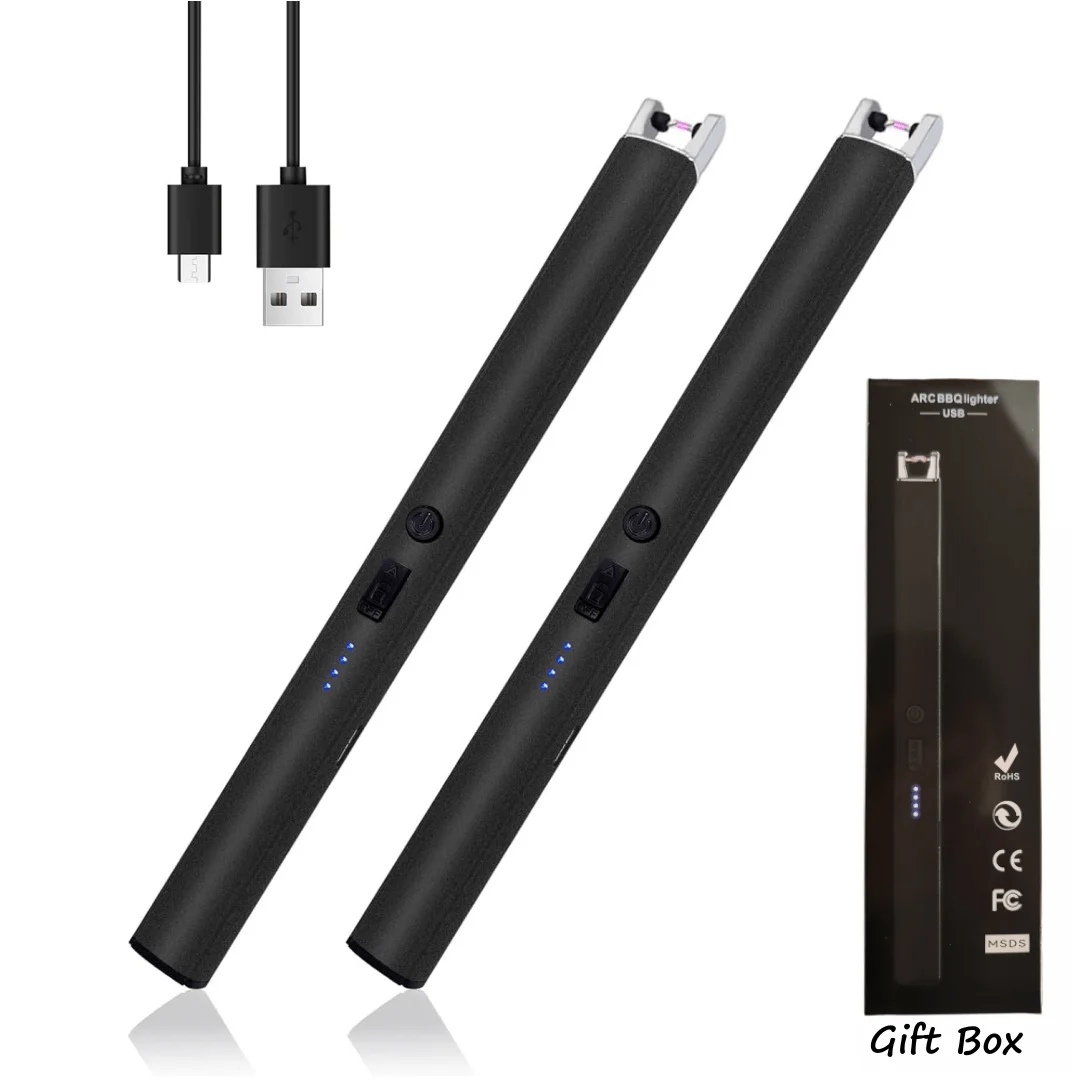 

2PCS Plasma Lighter Candle Lighter Windproof Flameless Electric Lighter w/ LED Power Display USB-C Rechargeable for Camping BBQ
