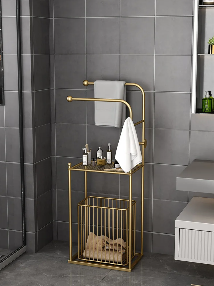 Wrought iron toilet, bathroom, bathtub side shelf, floor-to-ceiling, light luxury, rock slab, bath towels, towel storage, shelf,