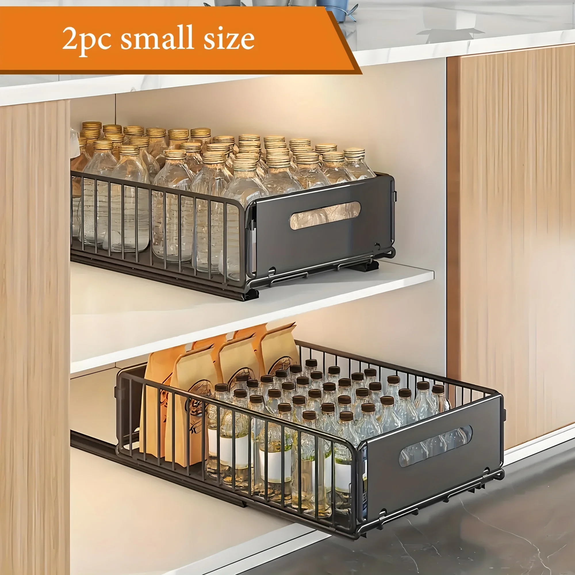 

DDHOME 2pcs, Cabinet Pull-out Storage Basket, Bathroom Sink Slide-out Storage Basket, Sliding Multipurpose Organizer, Spice Rack, Snack