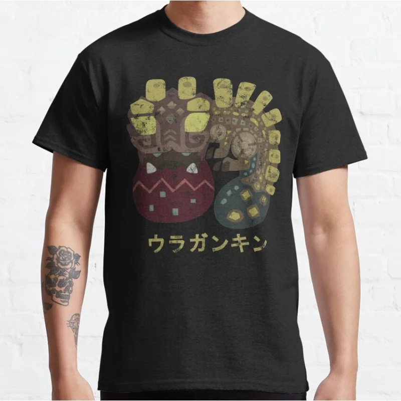 

Monster Hunter World Uragaan Kanji Vintage t shirt Cartoon Videogame MHW Graphic tee 100% cotton Y2K Clothes All size tops