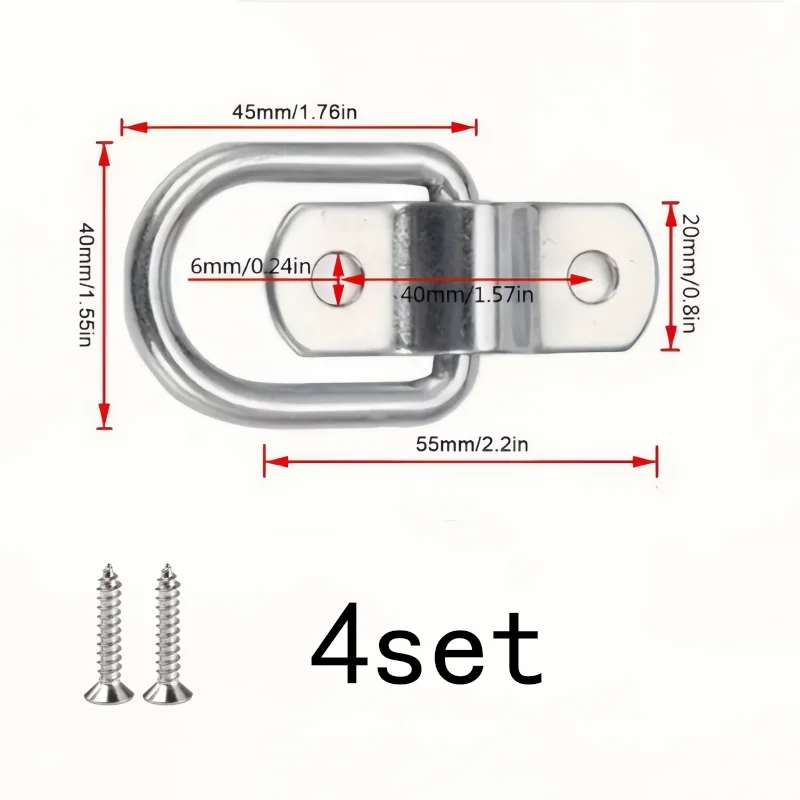 4 D-Rings + 8 Screws Heavy Duty D-Ring Tie Downs, Durable for Truck, Van, RV, Trailer Cargo Binding Hardware