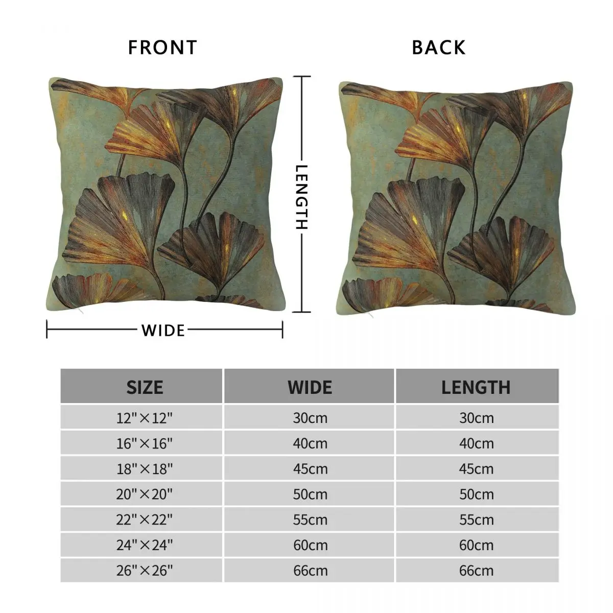 Ginko Floral Biloba Square Pillowcase Polyester Linen Velvet Printed Zip Decorative Sofa Cushion Cover Wholesale 45x45
