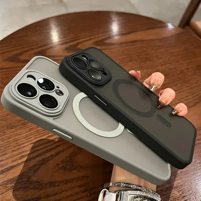 Lens Protector Frosted Mobile Phone Case For MagSafe Magnetic iPhone 16 15 14 13 12 11 Pro Max Plus Wireless Charging Bag Cover