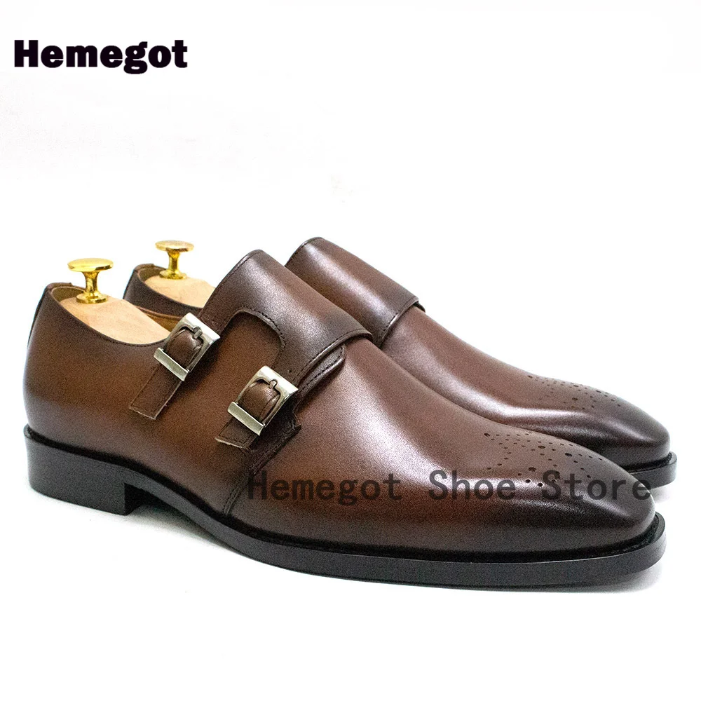 

Black/brown Leather Double Buckles Shoes Luxury Men's Business Casual Shoes Cowhide Handmade High-End Top Quality Men's Shoes