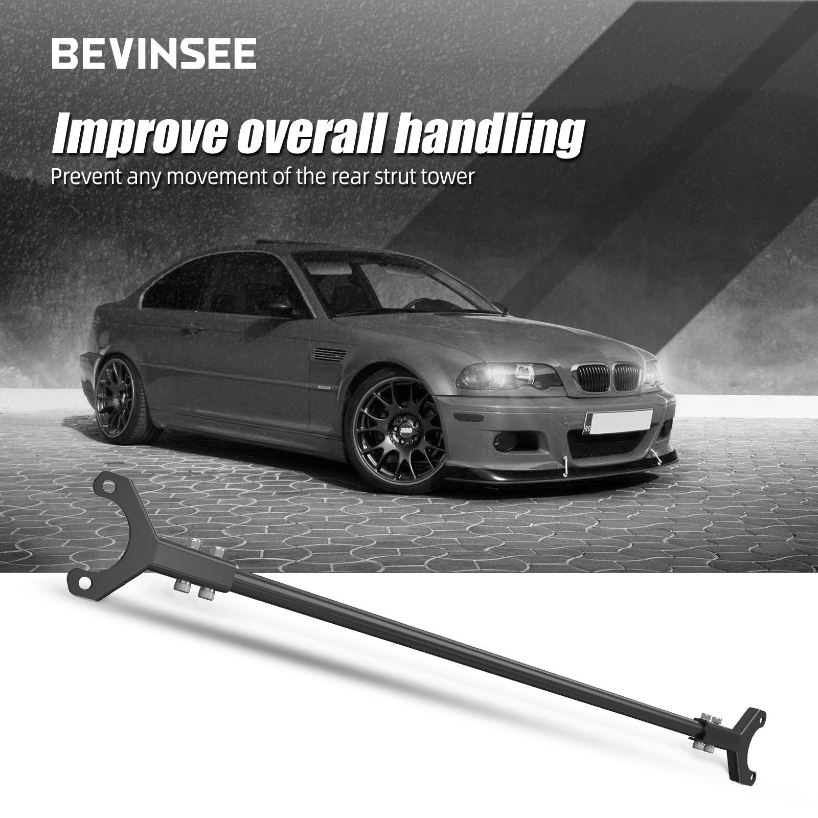 BEVINSEE Steel Rear Strut Brace Bar for BMW E46 323i 325i 328i 330i 1999-2006, Only Fit For E46 Sedan