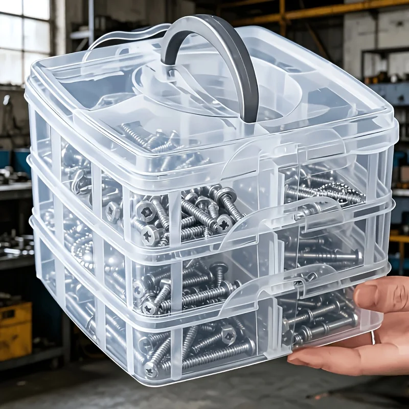 3-Layer 18 Grid Transparent Durable Plastic Toolbox with Storage Box Cover - Suitable for Jewelry, Hardware, Handmade Materials