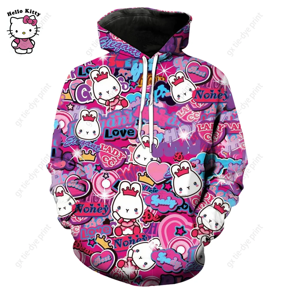 Beautiful Purple Hello Kitty Sweatshirt Women High Quality Hooded Simple Casual Hoodies Autumn Loose Oversized Streetwear