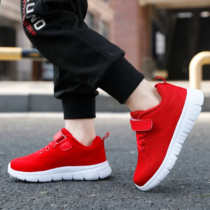 Hot Sale Red Children Sneakers Fashion Mesh Shoes Kids Running Shoes Breathable Outdoor Sports Sneakers for Boy Girl Casual Shoe