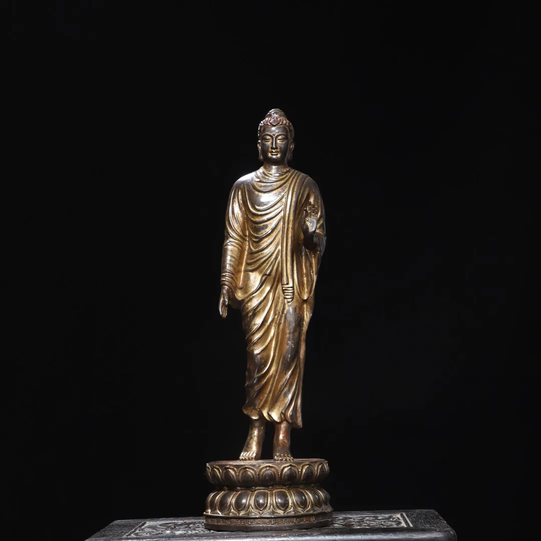 Tibetan Temple Collection Old Bronze Gilded Cinnabar Northern Wei Buddha Shakyamuni Station Buddha Worship Hall