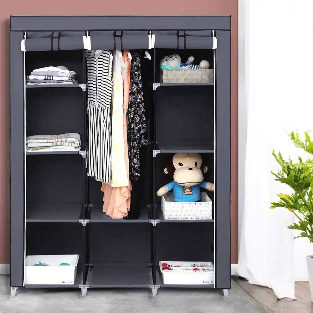 

67 Portable Wardrobe Organizer with 10 Shelves - Easy Assembly Closet Storage Solution in Gray - Extra Space Saver