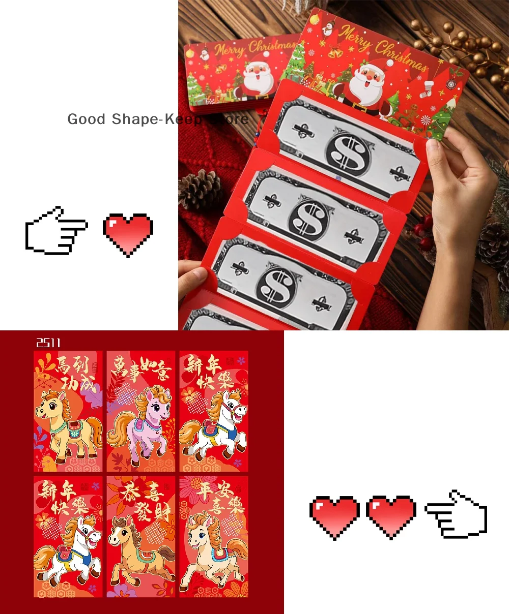 Dual-purpose Red Envelope Pack with 10-Slot Money Bag and Gift Card Clip for Christmas and Birthday Gifts; Set of 2