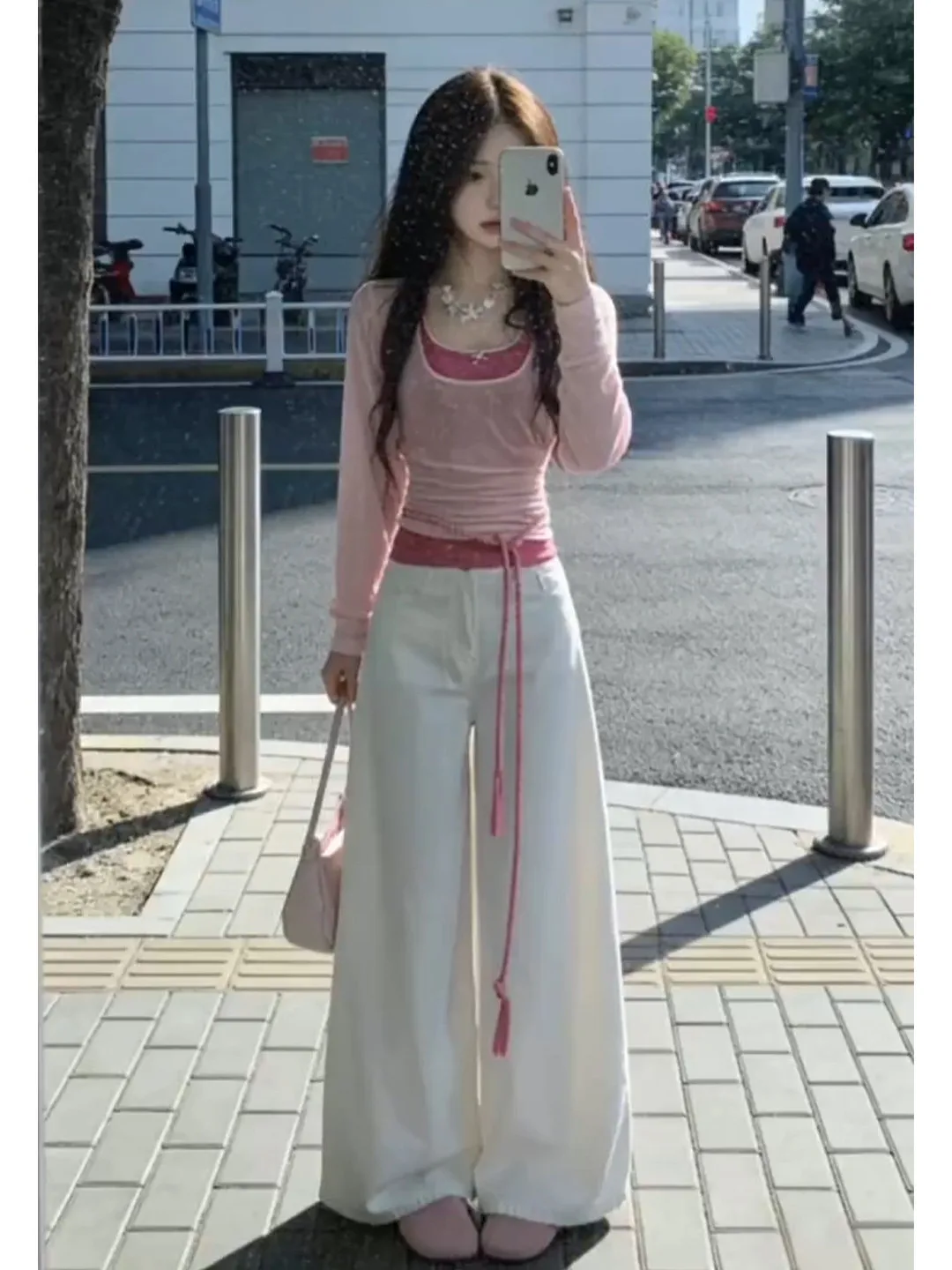 

Korean Style Summer 2026 New Pink T-Shirt Women's Wide Leg Pants Three-Piece Set Fashionable Casual Wear High Waist Pants