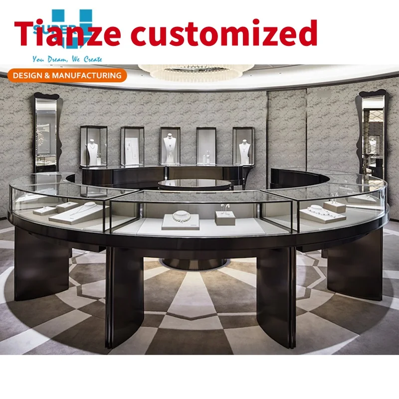 (Customized) Luxury Jewelry Showcase Design with LED Lights Retail Jewelry Showcase Kiosk