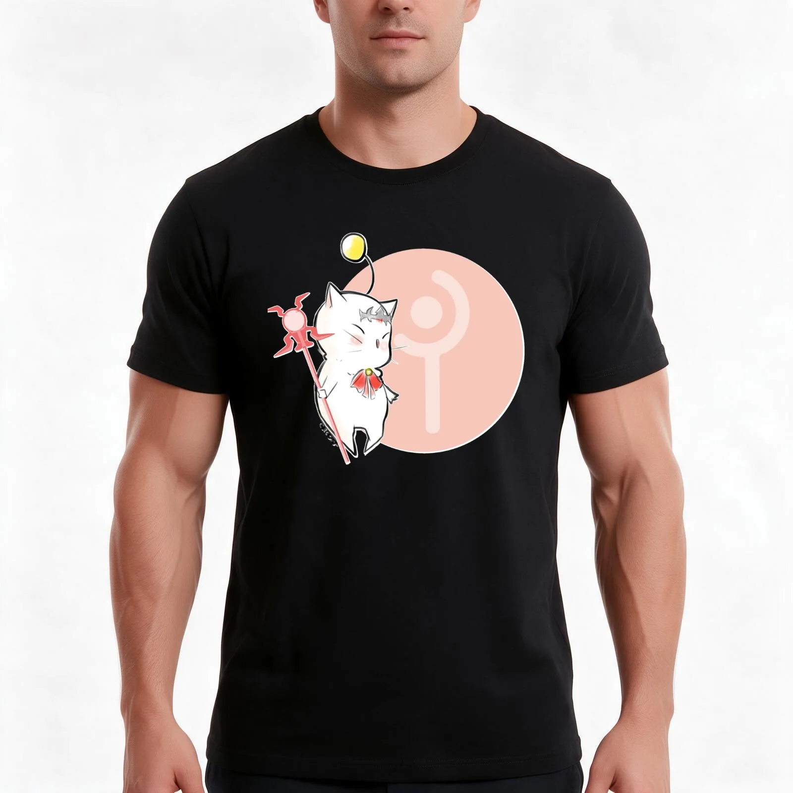 WHITE MAGE MOOGLE FFXIV T-Shirt, Summer Casual Cotton Tee, Oversized Streetwear Tops, Vintage Graphic Print, Unisex Men Women