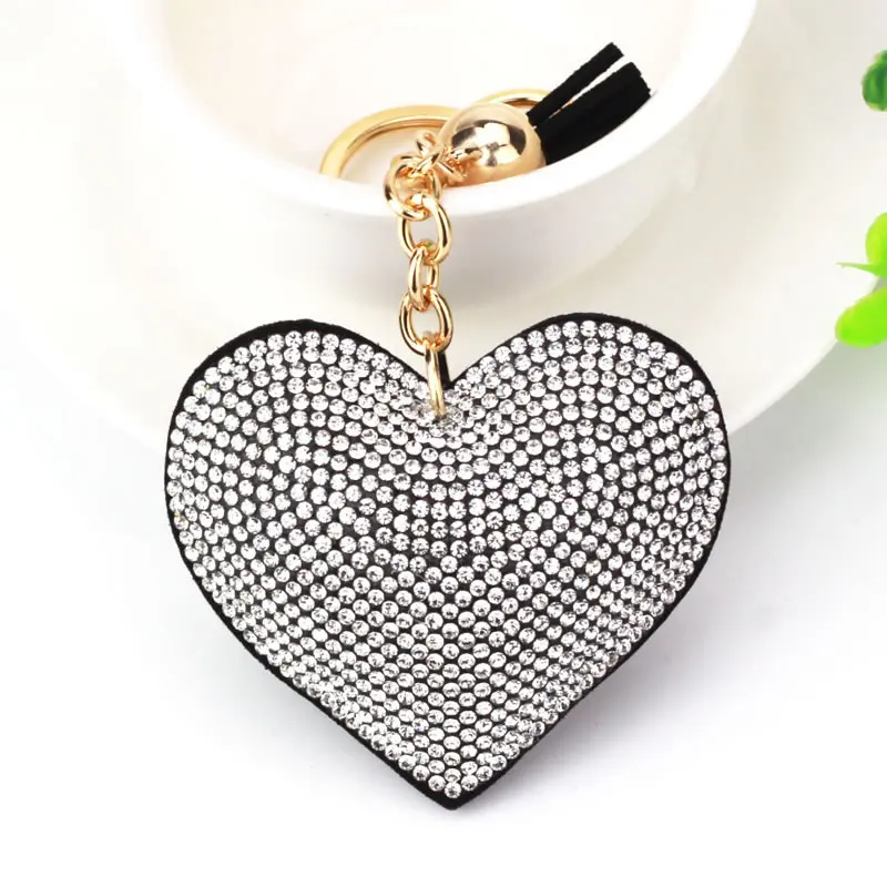 Rhinestone Heart Bell Pendant Keychain