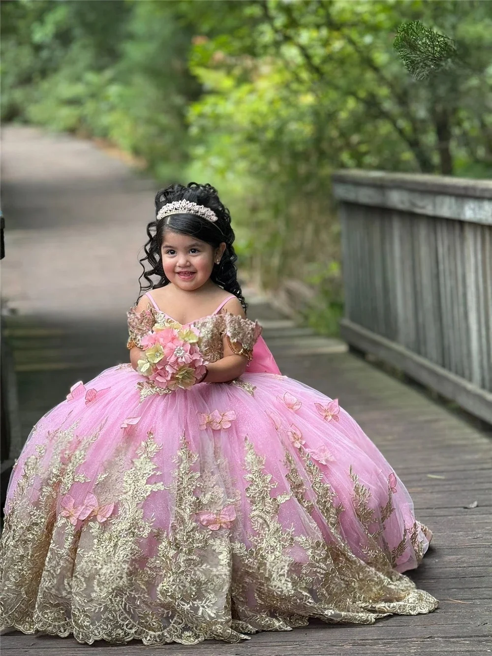 Custom Flower Girl Dress Wedding Gown Birthday Party Pageant Dress Off Shoulder Butterfly Embroidered Tulle Ball Gown For Girls